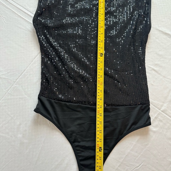 Black Sequin Bodysuit Sleeveless Women Size Large - Picture 4 of 7